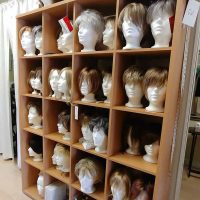 Wigs on display at My Left Breast