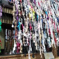 Bras hanging on a building